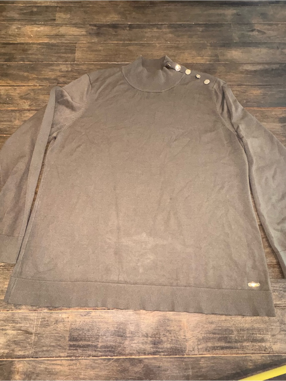 Calvin Klein Men's Brown Turtleneck Sweater with Shoulder Buttons